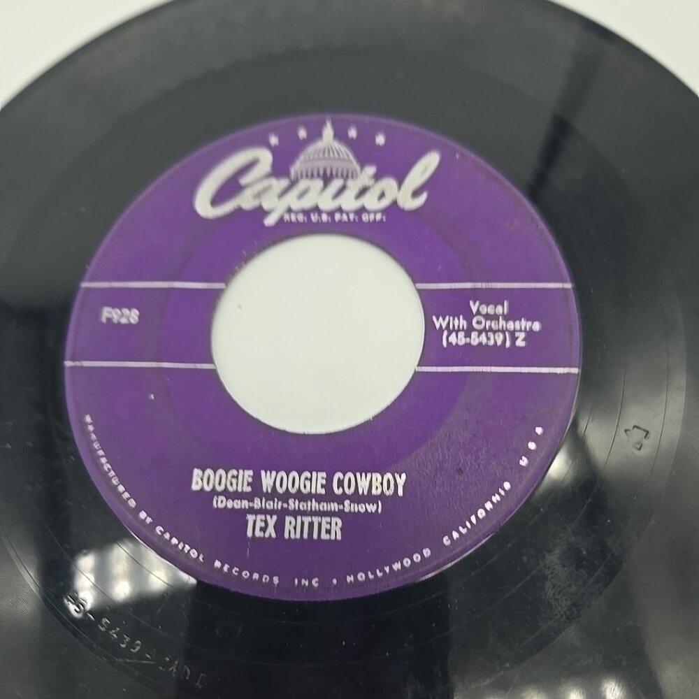 Boogie Woogie Cowboy / Hes A Cowboy Auctioneer by Tex Ritter 45 RPM Vinyl Record